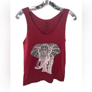 Burgundy Elephant Graphic Tank Top | 100% Cotton | Size L